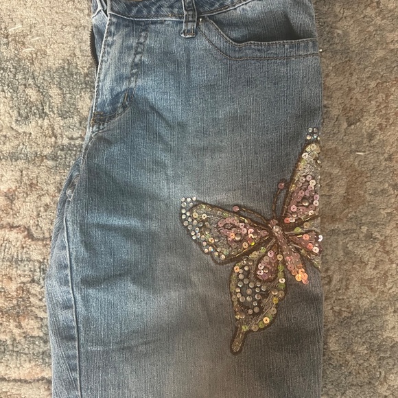 Angels Jeans Butterfly crystal sequin denim hipster pants y2k - Picture 2 of 6